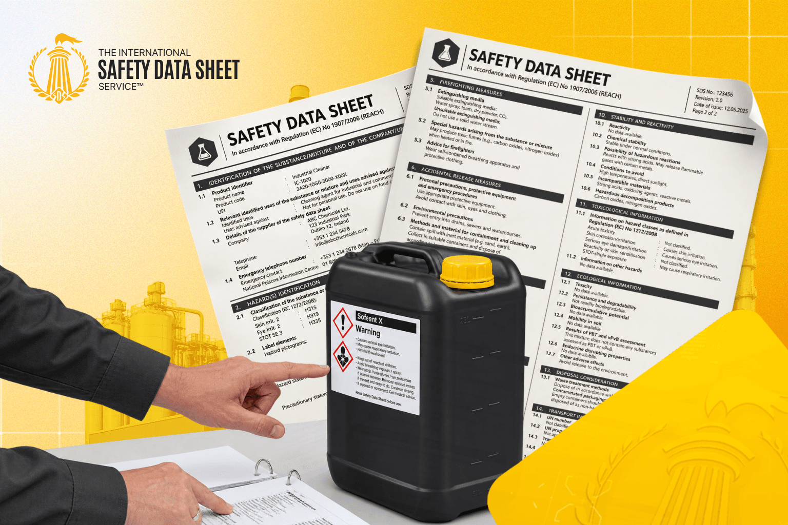 Safety Data Sheet (SDS) with the 16 standard sections explained for chemical safety and workplace compliance
