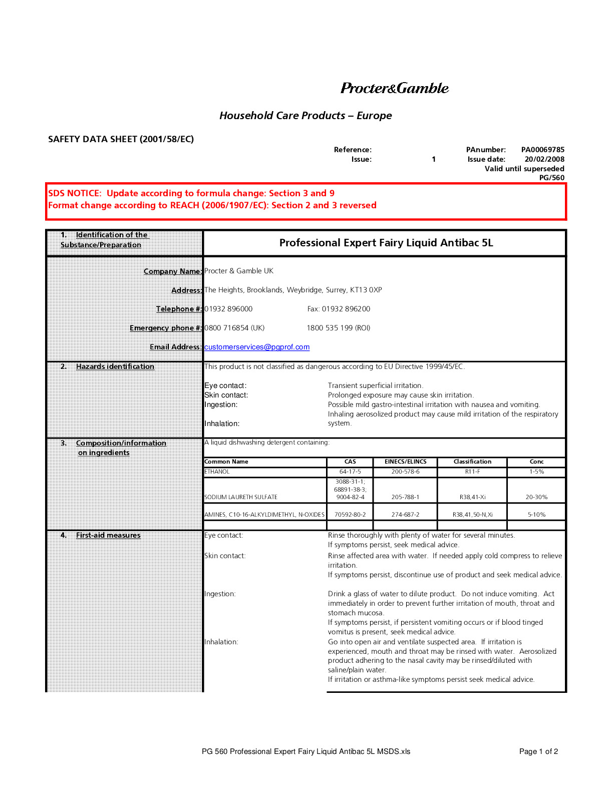 Fabuloso Msds Sheet