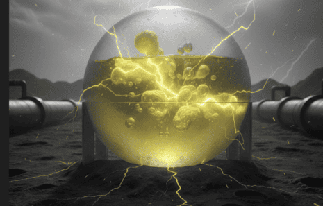 A stylized illustration of volatile Liquefied Petroleum Gas (LPG) inside a pressurized spherical tank, highlighting the potential energy and flammability hazards.